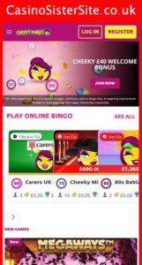 cheekybingo com mobile screenshot