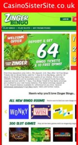 zingerbingo com mobile screenshot