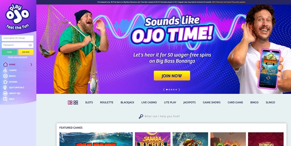 PlayOJO sister sites screenshot