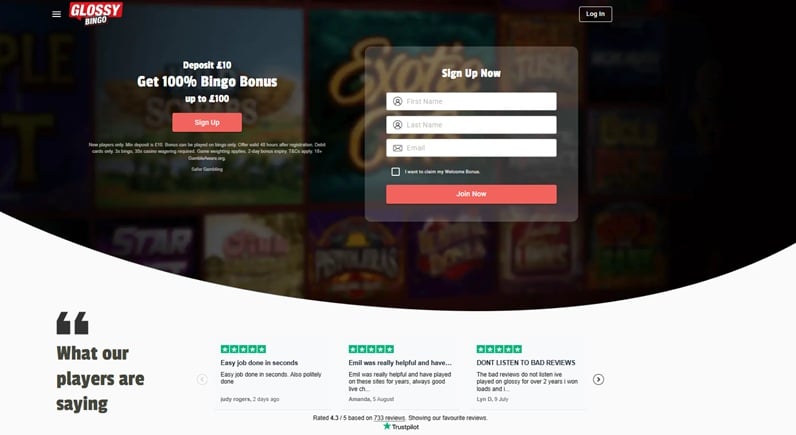 Glossy Bingo sister sites screenshot