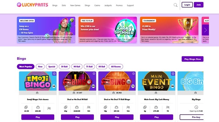 Lucky Pants Bingo sister sites website