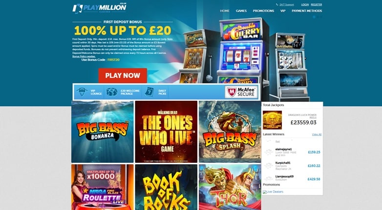PlayMillion sister sites screenshot