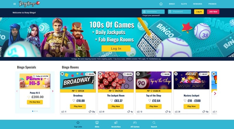 Rosy Bingo sister sites screenshot