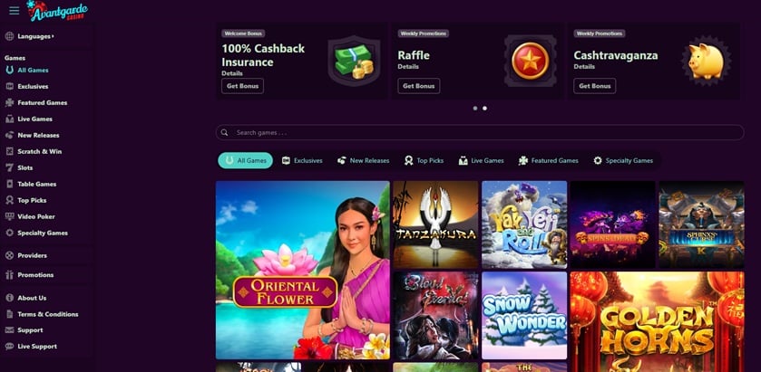 Avantgarde Casino sister sites website