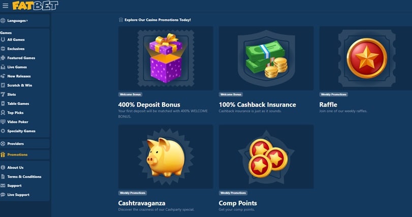 FatBet Casino bonuses