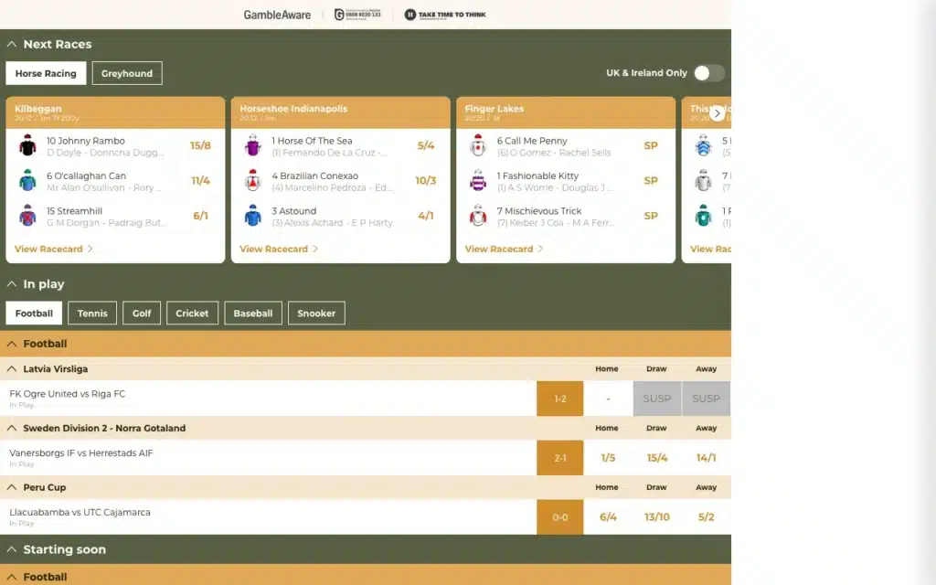 Gentleman Jim sportsbook home page screenshot