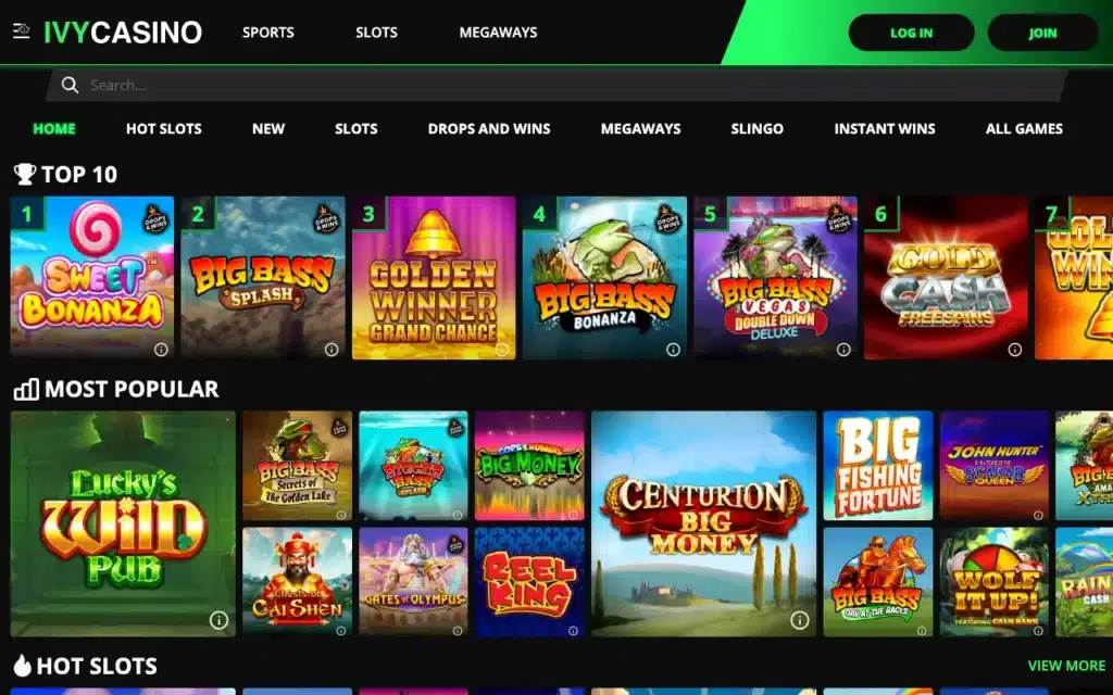 Ivy Casino slots lobby screenshot