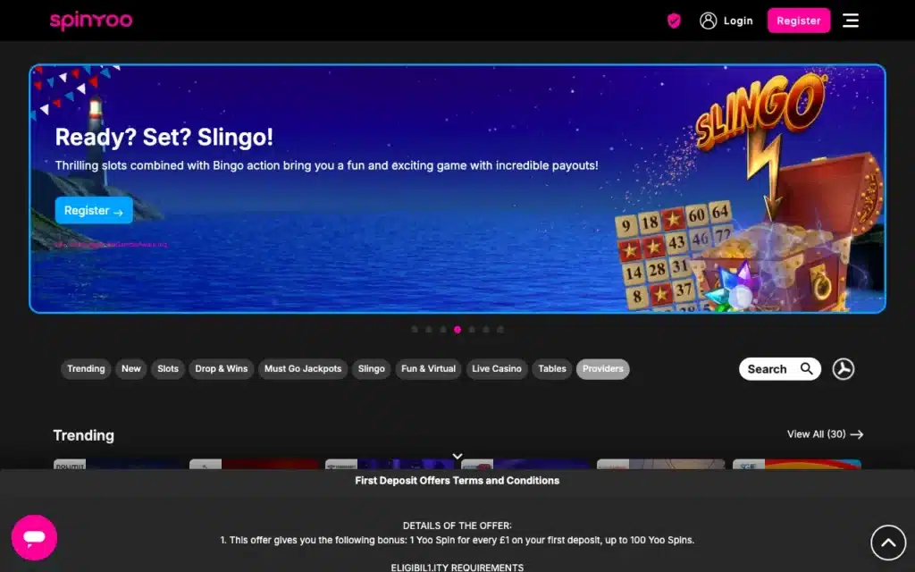 SpinYoo Casino homepage screenshot